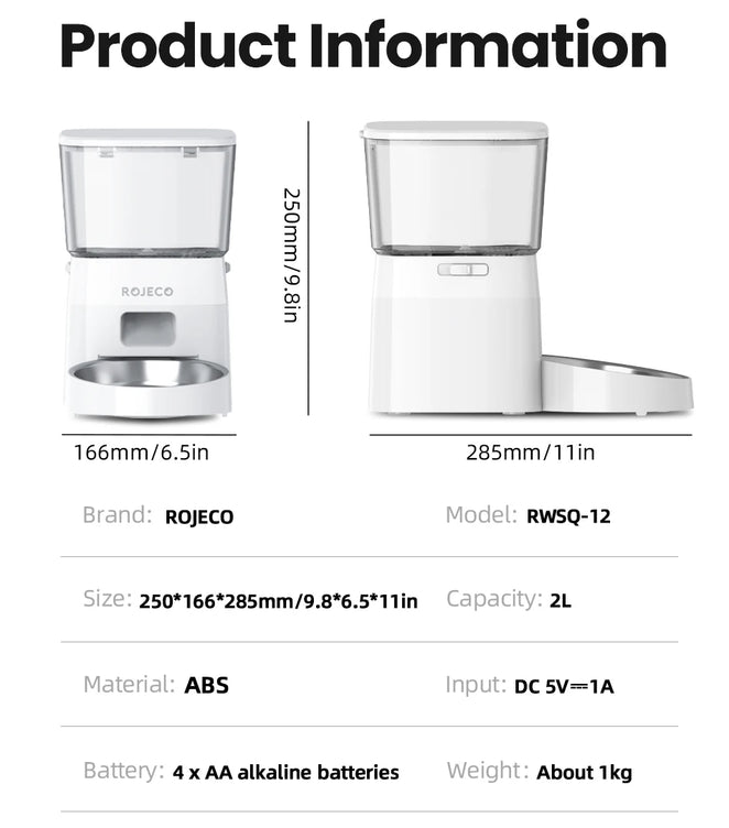 ROJECO WiFi Automatic ®️ Pet Food Dispenser