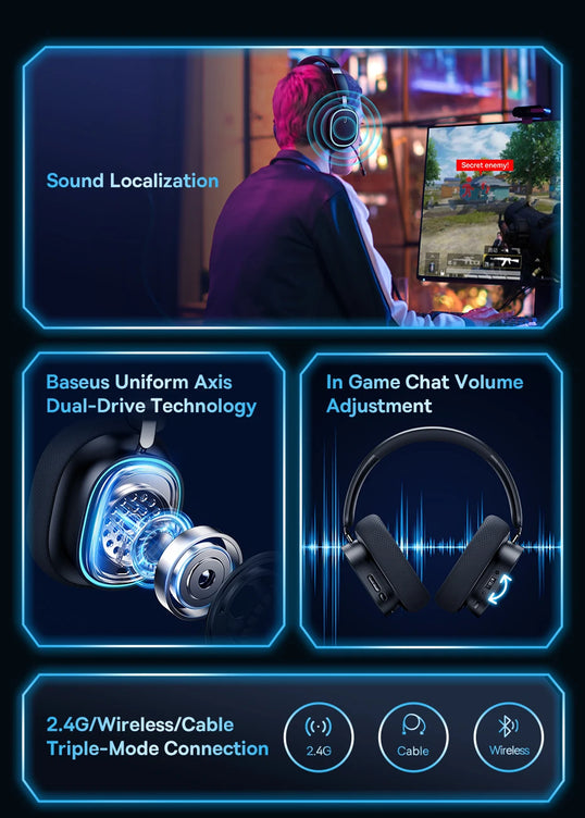 🎧 GH02 Wireless Gaming Headset with RGB & Detachable Microphone